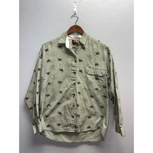 Vintage YFSC Shirt Fox Hunting Hung Dog Graphic Button Up Down Tee 90s Medium - Picture 1 of 10
